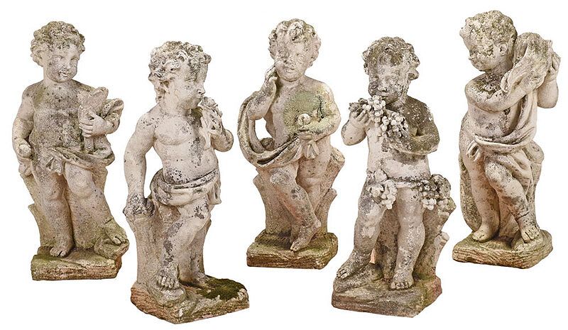 Appraisal: The Five Senses Garden Statues th century stone figures possibly