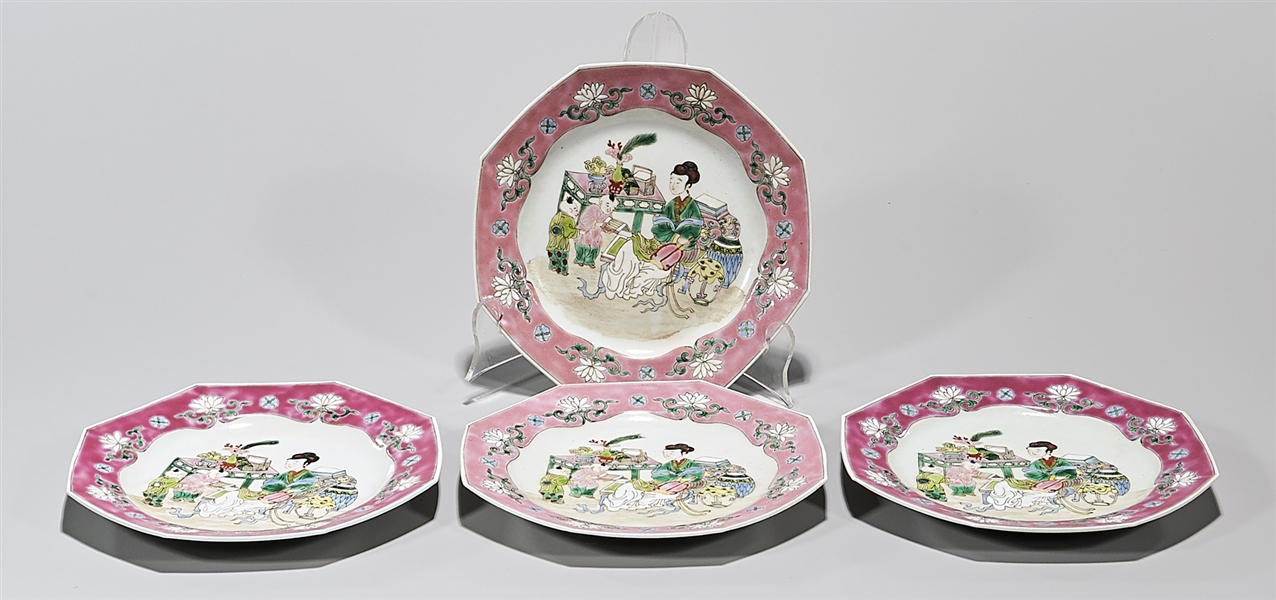 Appraisal: Set of four Chinese enameled porcelain plates depicting a woman