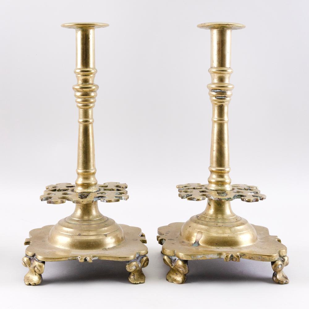 Appraisal: PAIR OF DUTCH BRASS CANDLESTICKS LATE TH EARLY TH CENTURY