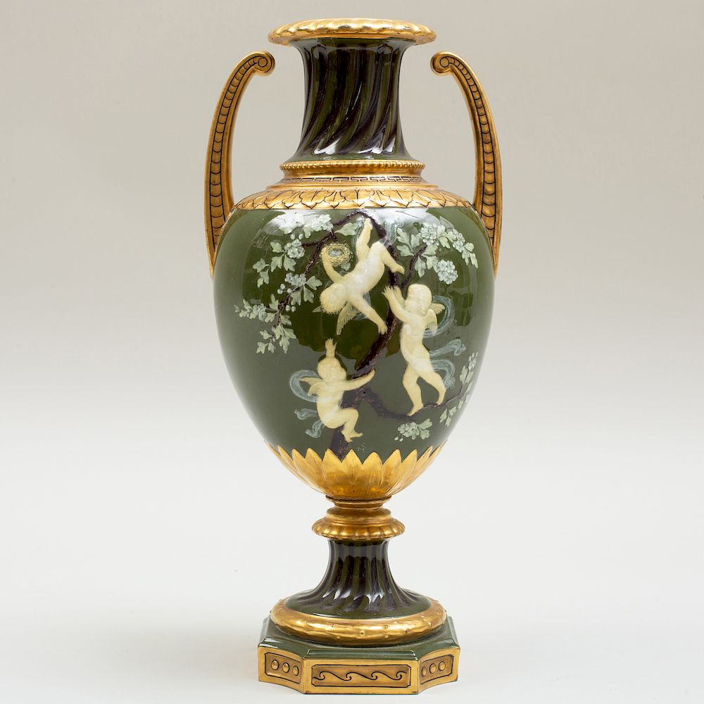 Appraisal: Moore Brothers P te-Sur-P te Two Handled Vase Decorated in