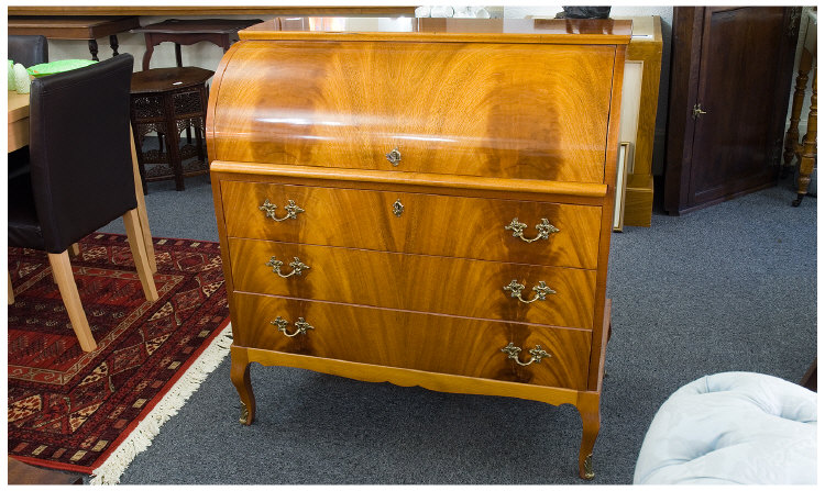 Appraisal: Teak Cylinder Bureau Fitted Interior Over Three Long Drawers Height