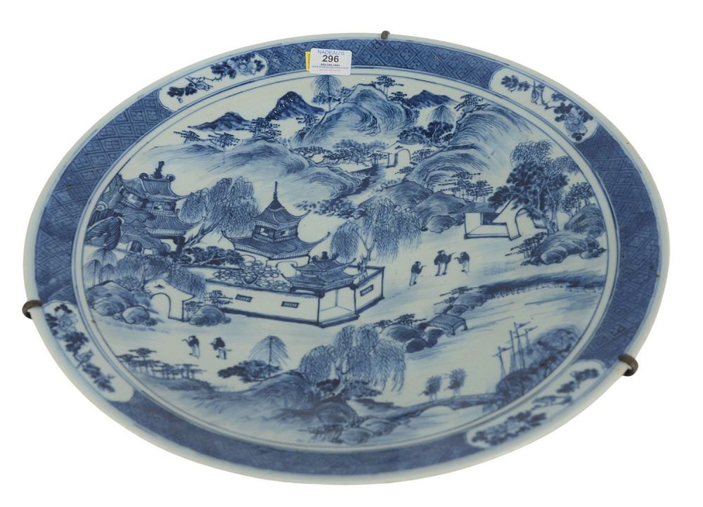 Appraisal: Chinese Blue and White Charger depicting outdoor exterior scene of