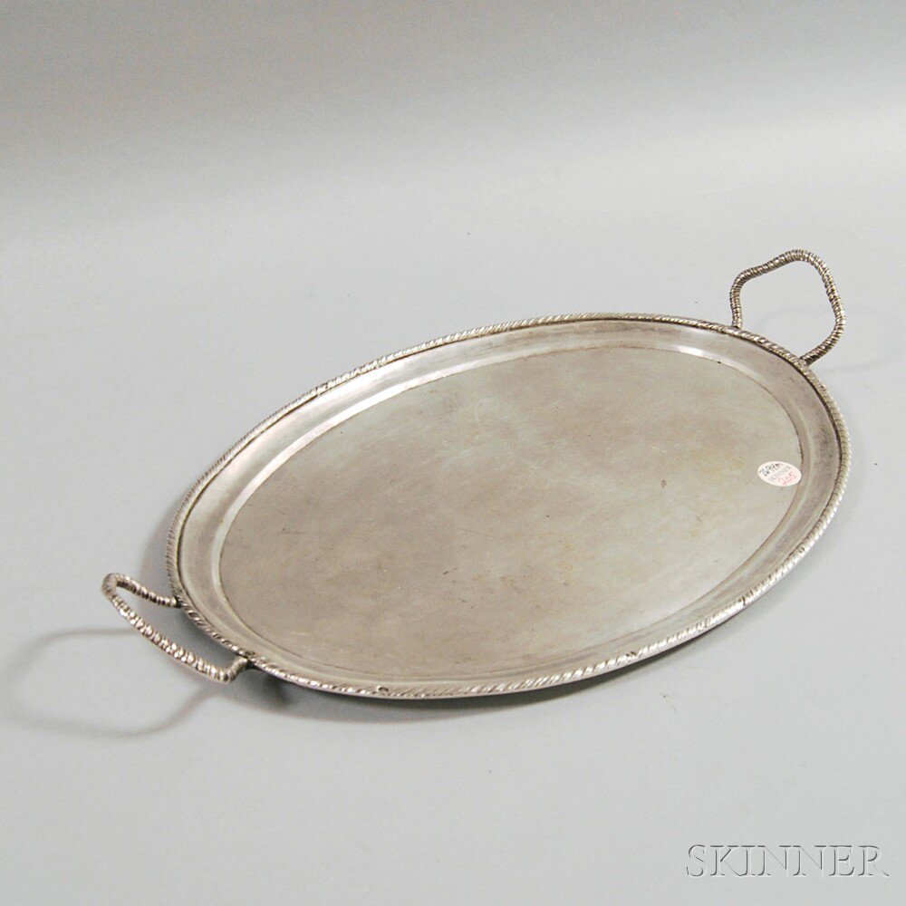 Appraisal: Continental Silver Tray with Ropetwist Rim and Handles marked twelve