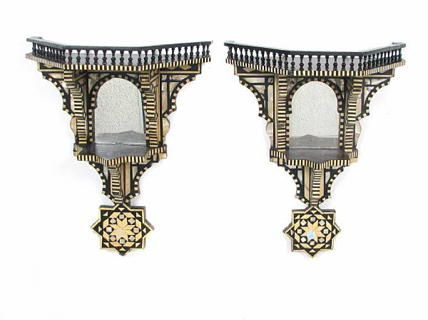 Appraisal: A pair of Moorish style inlaid wall brackets height in