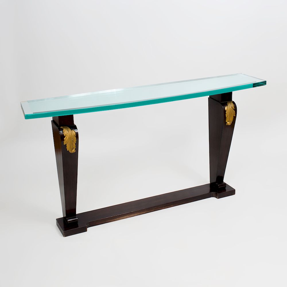 Appraisal: French Art Deco Style Ebonized and Parcel-Gilt Console Table Fitted