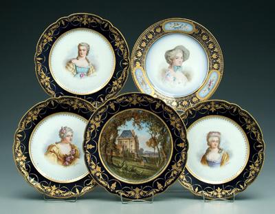 Appraisal: Five Sevres plates three with hand painted portraits of women