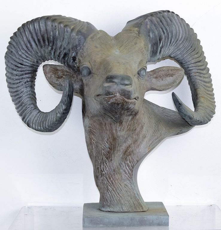 Appraisal: Large Cast Bronze Horned Rams Head Animal Bust Cast bronze