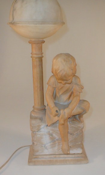 Appraisal: An early thC alabaster table lamp modelled as a young