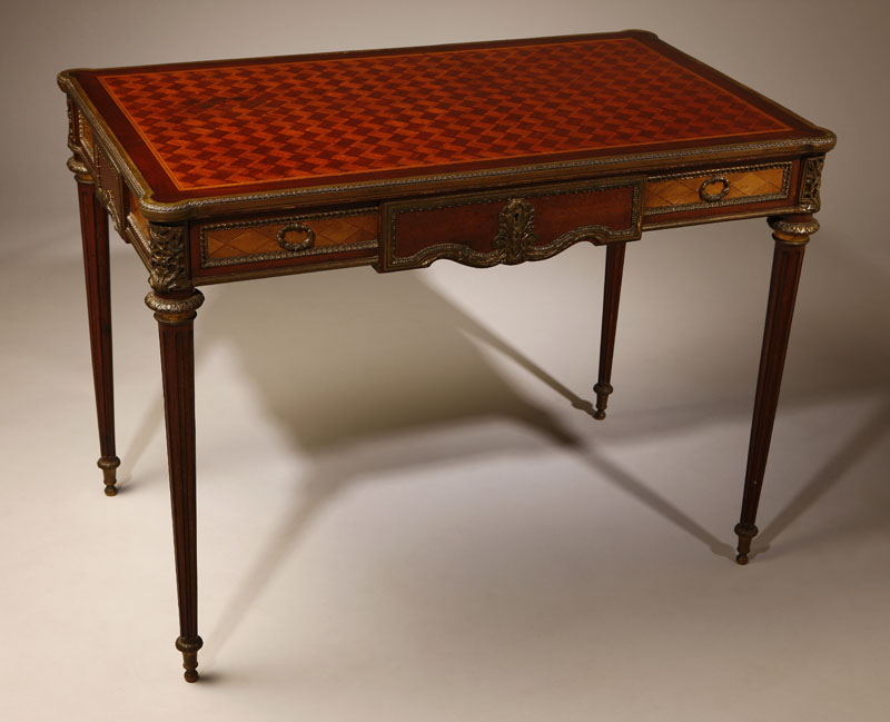 Appraisal: A Louis XVI style gilt bronze-mounted mahogany and parquetry bureau