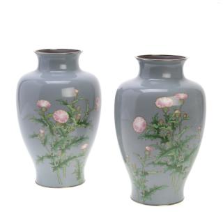 Appraisal: Pair Japanese silver cloisonne vases by Ando Pair Japanese silver