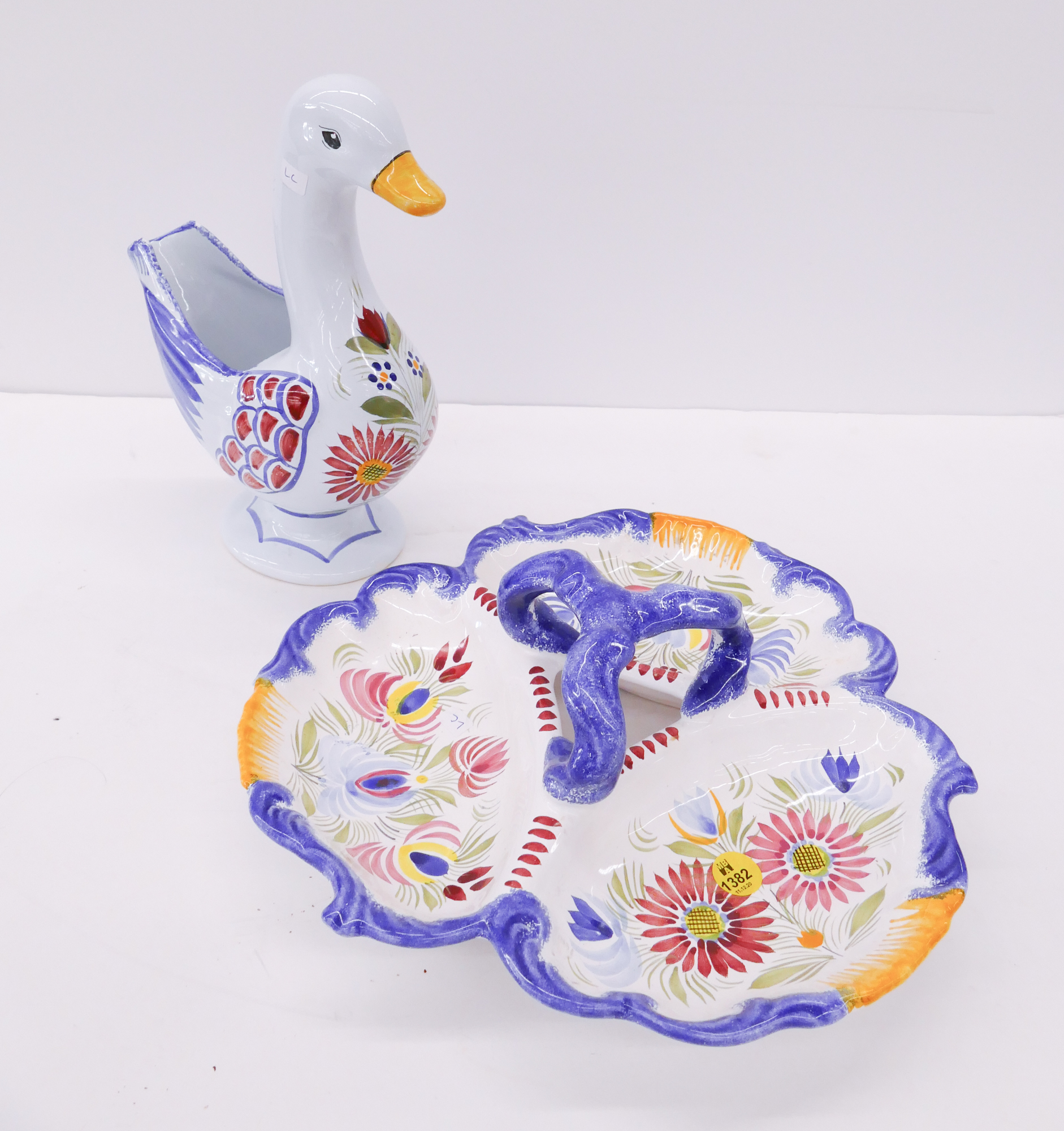 Appraisal: pc Henriot Quimper Serving Tray Duck Planter- largest ''