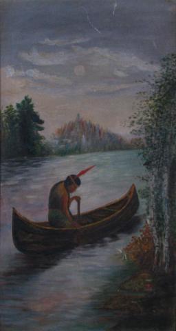 Appraisal: Unsigned x Oil on Board Depicting Native American in Canoe