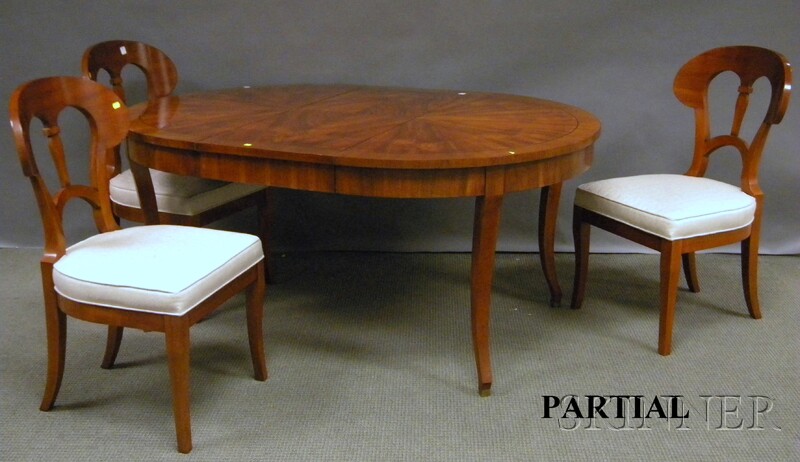 Appraisal: Biedermeier-style Circular Inlaid Mahogany Dining Table with a Set of