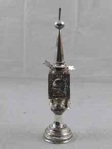 Appraisal: Judaica A Russian silver spice tower with bells and flags