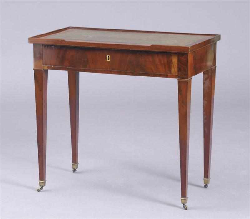 Appraisal: LOUIS XVI MAHOGANY TABLE CRIRE The gold-tooled green leather top