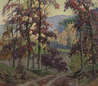 Appraisal: Louis Oscar Griffith ''Oak Grove Road'' Autumn landscape signed lower