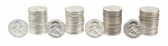 Appraisal: Four Rolls of Uncirculated U S Franklin Silver Half Dollars