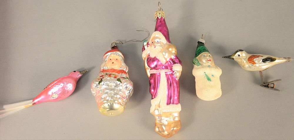 Appraisal: Group of glass Christmas ornaments to include birds frog Santa