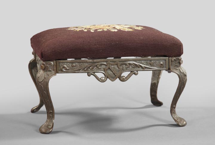 Appraisal: Continental Silvered Cast-Iron Cabriole-Legged Footstool first quarter th century in