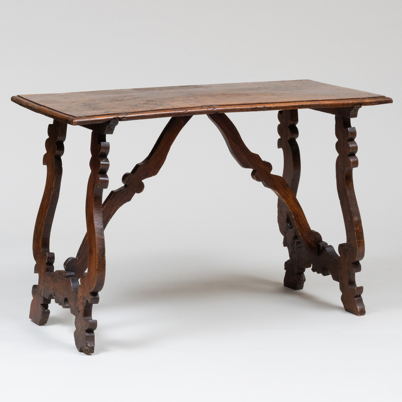 Appraisal: SPANISH BAROQUE WALNUT TRESTLE TABLE x x in Condition Water