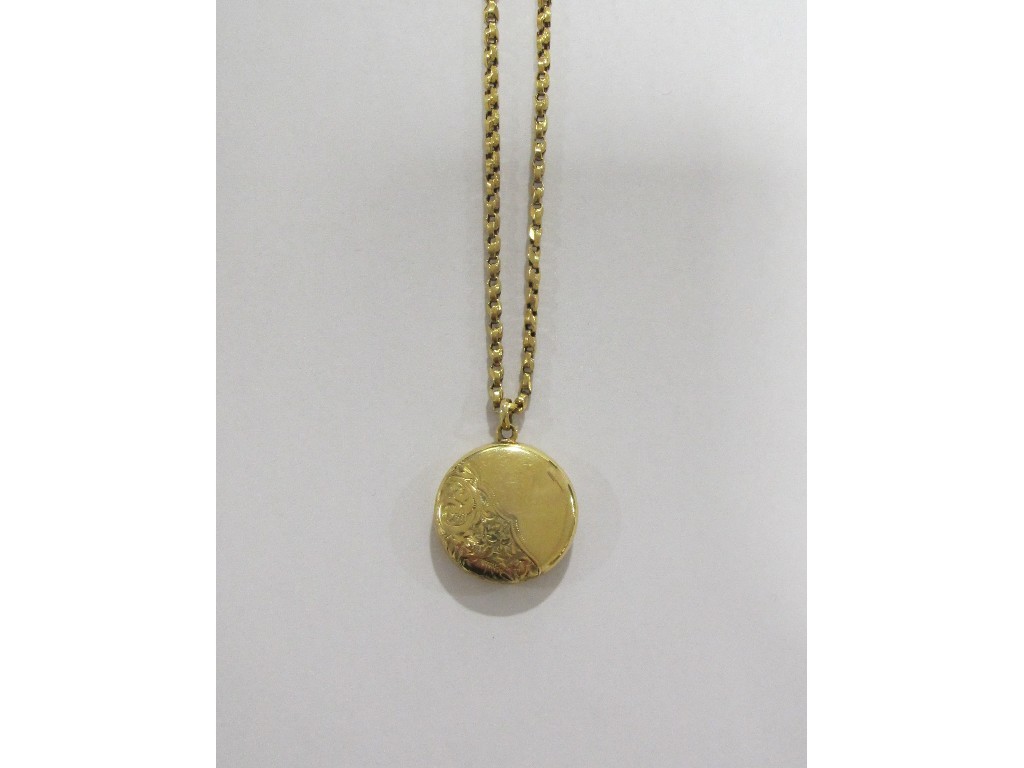 Appraisal: Engraved yellow metal photo locket on ct gold neckchain