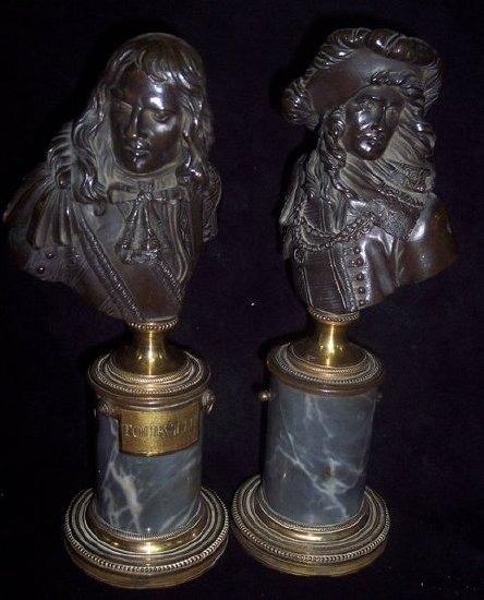 Appraisal: A small pair of Napoleon III bronze busts one named