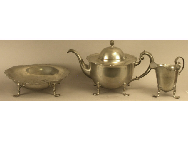 Appraisal: Collection of pewter Pairpoint pieces including footed teapot condiment bowl