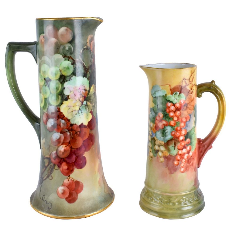 Appraisal: Limoges Pitchers Grouping of Two Large Antique Limoges Hand Painted