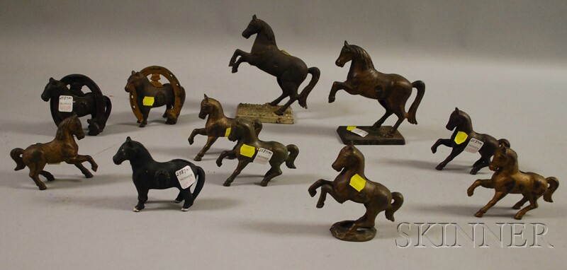 Appraisal: Eleven Cast Iron Horse Figural Still Banks ht to in