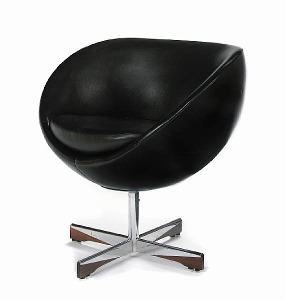 Appraisal: A German modern faux leather chrome and rosewood swivel chair