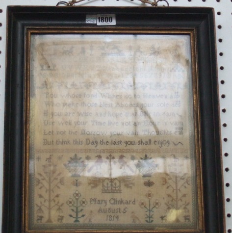 Appraisal: A th century framed and glazed sampler with alphabet and