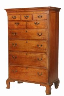 Appraisal: CHIPPENDALE TALL CHEST American Walnut Country Chippendale Tall Chest with