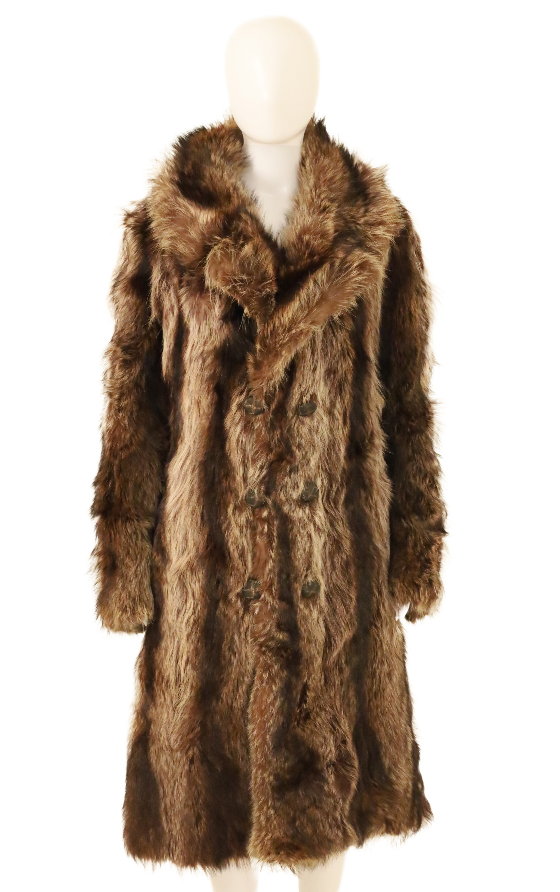 Appraisal: Full length brown fox coat having V neck button hooks