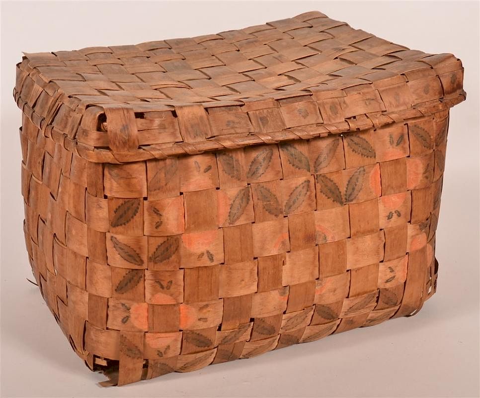 Appraisal: th C Stamp Decorated Woven Splint Oak Basket th C