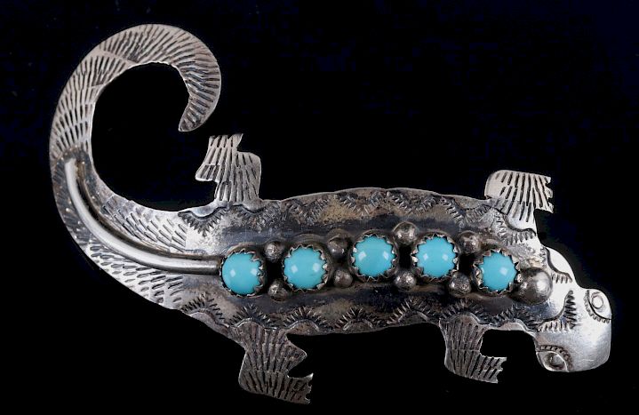 Appraisal: Navajo Sterling Silver Turquoise Lizard Brooch offered in this lot