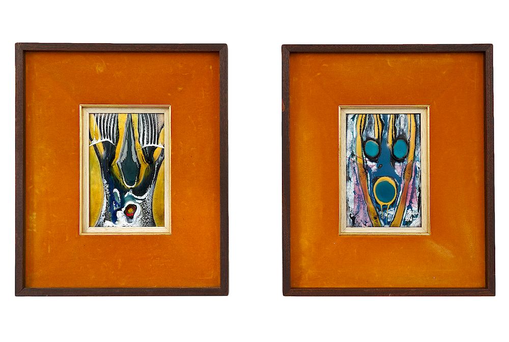 Appraisal: Two Pierrette LeClaire Enamel Plaques Three Large enamel plates by