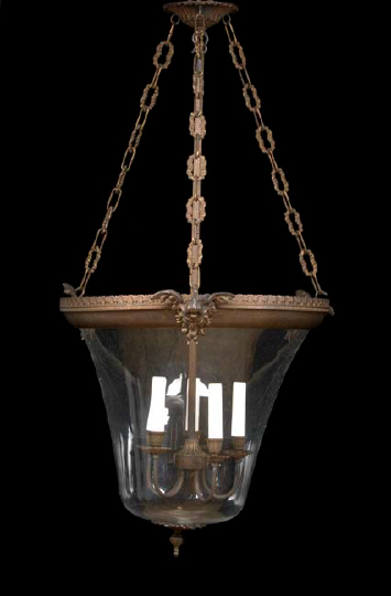 Appraisal: Large French Bronze-Patinated Brass-Mounted Blown Glass Foyer Lantern of inverted