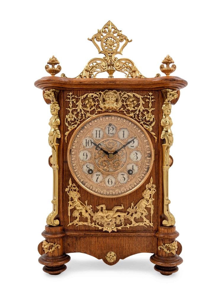 Appraisal: An Ansonia Cabinet B Gilt Metal Mounted Oak Shelf Clock