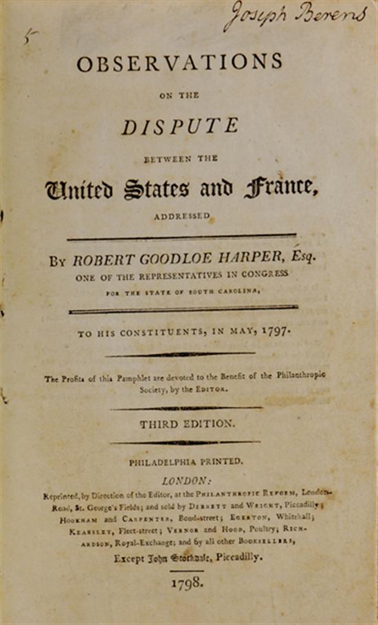 Appraisal: Book Speech by Robert Goodloe Harper South Carolina representative OBSERVATIONS