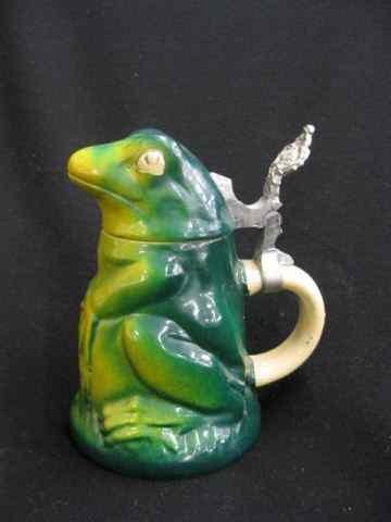 Appraisal: German Pottery Figural Stein seated frog holding his belly -