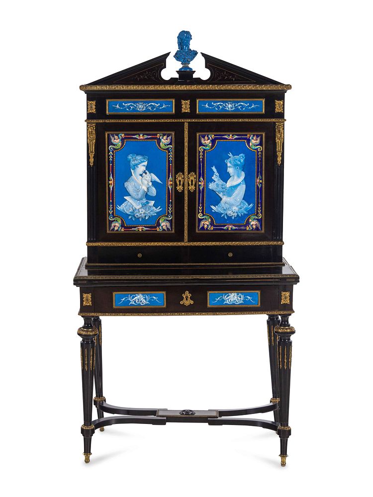 Appraisal: A Napoleon III Ebonized and Glazed Pottery Plaque-Mounted Secretaire A