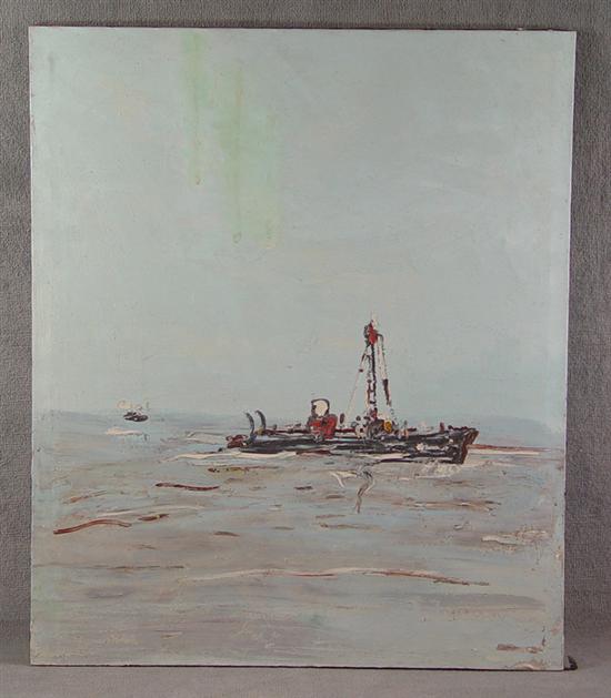 Appraisal: Ted Turner American - Oil on canvas Fishing boat on