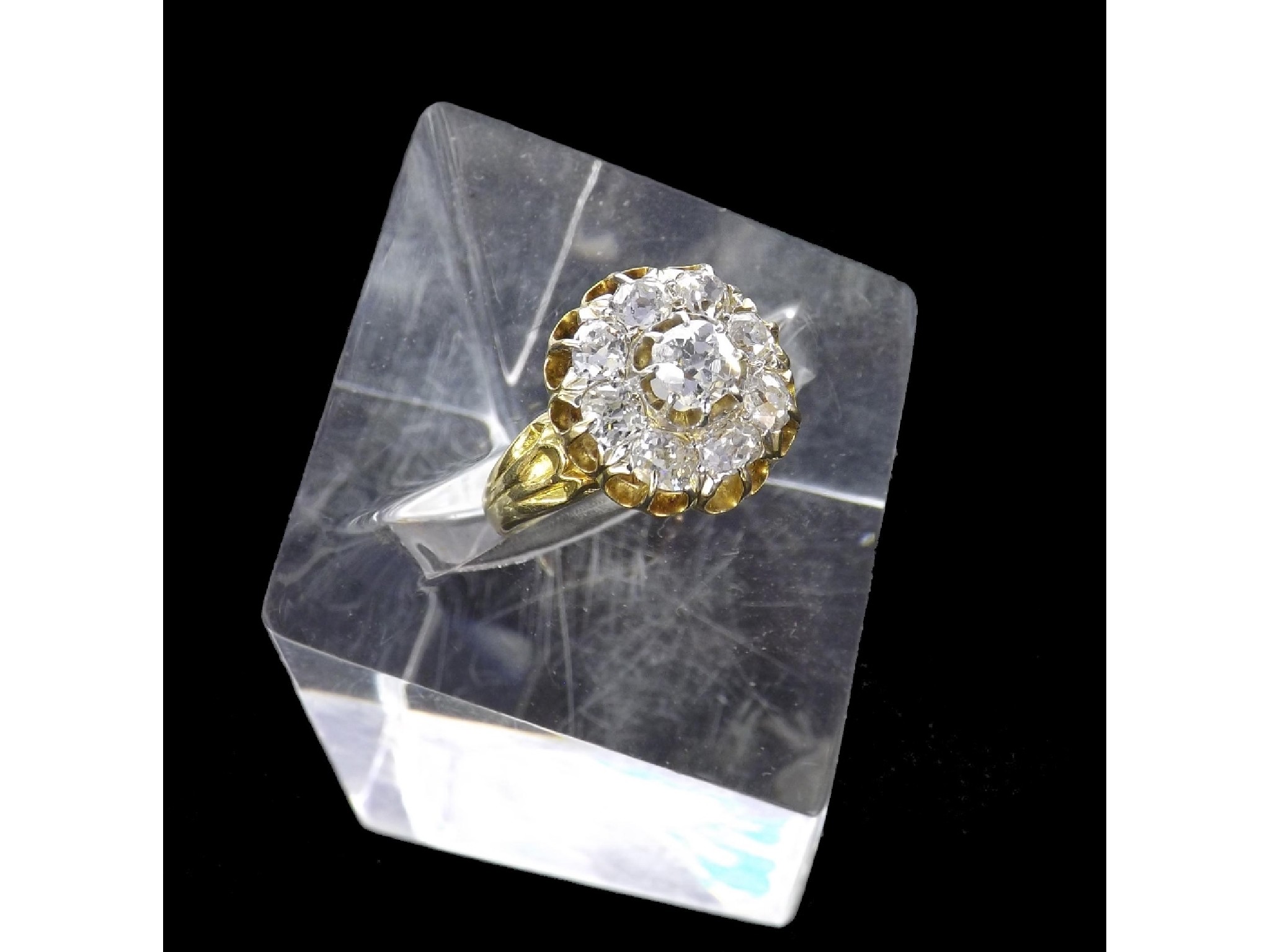 Appraisal: Good ct diamond cluster ring with nine old cushion-cut diamonds