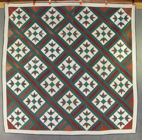 Appraisal: Turkey Track Quilt Circa Hand stitched cotton quilt in white