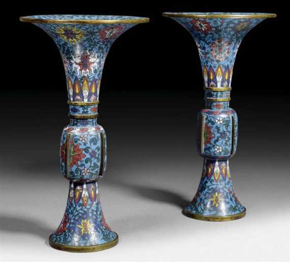 Appraisal: A PAIR OF GU -TYPE CLOISONN VASES China late Ming