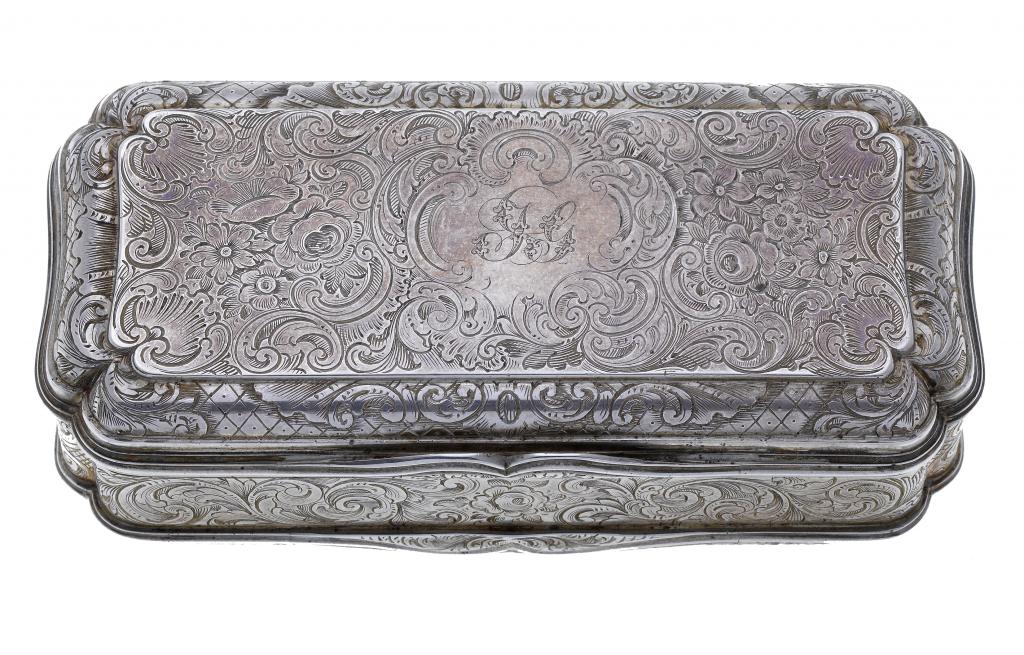 Appraisal: A VICTORIAN SILVER TABLE SNUFF BOX of stepped and moulded