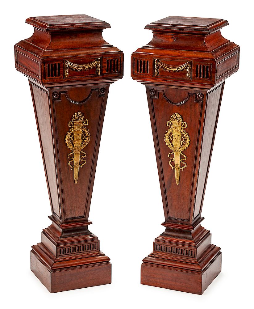 Appraisal: A Pair of Neoclassical Style Gilt-Bronze-Mounted Mahogany Pedestals A Pair