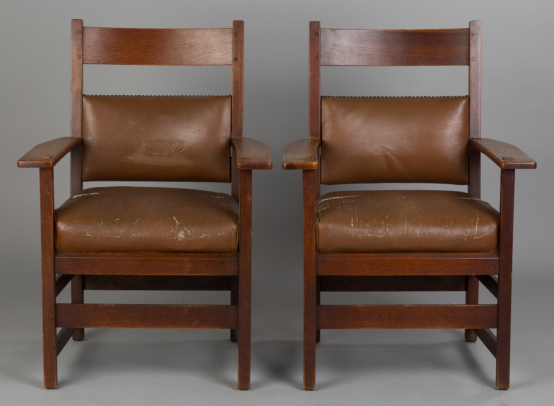 Appraisal: Pair L J G Stickley Arm Chairs Early th century