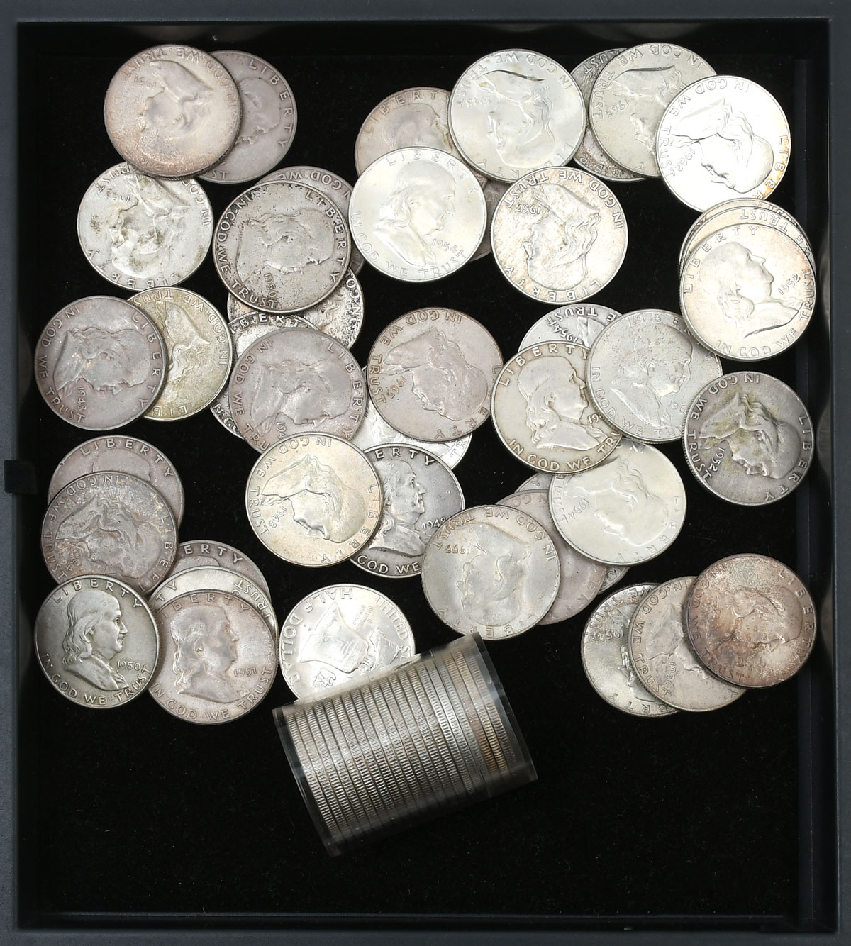 Appraisal: PIECE BEN FRANKLIN SILVER HALF DOLLARS Comprising - roll loose