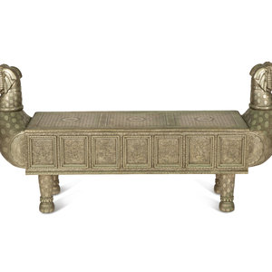 Appraisal: A South-East Asian Pressed Metal Bench with Elephant Form Ends